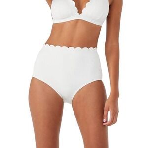 Kate Spade Ivory Pique Scalloped High Waist Bikini Bottoms Sz M Preppy Feminine